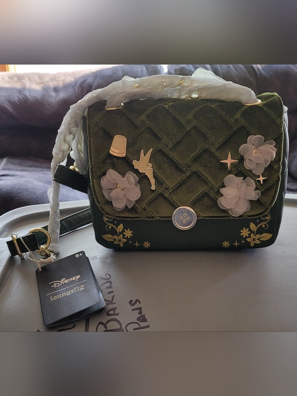 Loungefly Disney Peter Pan Tinker Bell Velvet Crossbody Bag